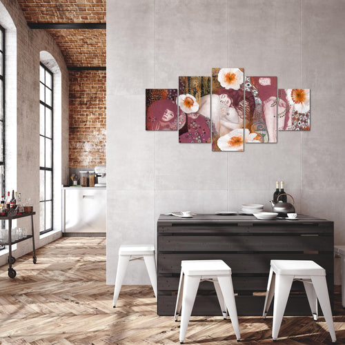 Runa Art Bild Wohnzimmer Collage Gustav Klimt 5 Teilig Alte meister Rosa Wandbilder auf Vlies Leinwand 018553b