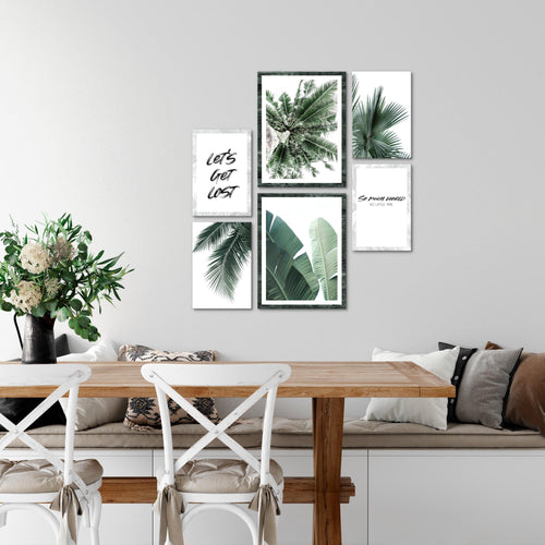Novart Wandbilder Set Palmen Grün - KEIN EXTRA RAHMEN BENÖTIGT -  Modern Deko  - Wohnzimmer Schlafzimmer N014763a