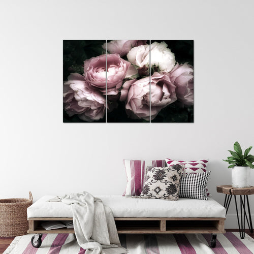 Runa Art Wandbilder Blumen Rosen Bild XXL Wohnzimmer Schlafzimmer Schwarz Bunt Vintage 120 x 80 cm 3 Teilig 039131a