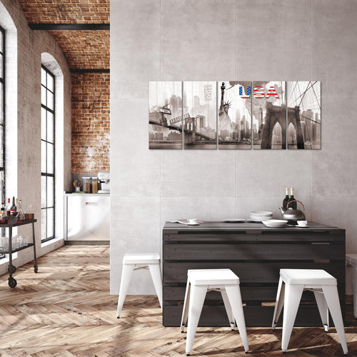 Runa Art Bild New York Wandbilder auf Vlies Leinwand 5 Teilig Wanddekoration Wohnzimmer Büro 034756b
