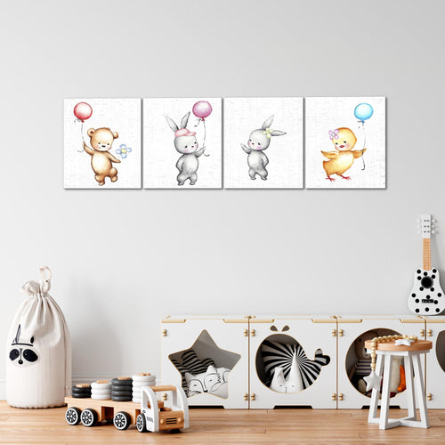 Runa Art Bilder Set 4 Teilig Kinderzimmer Tiere Wandbilder XXL Babyzimmer Spielzimmer 160 x 50 cm Weiß Bunt Modern 017846a