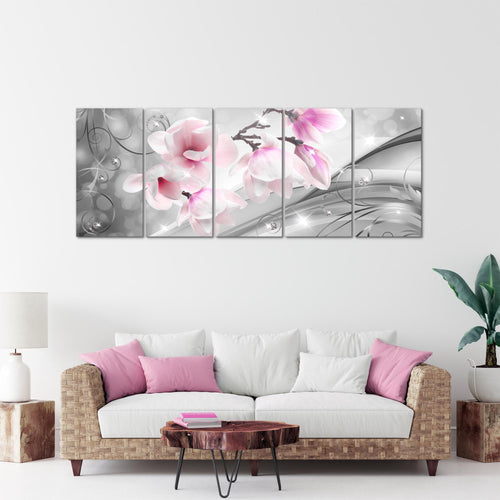 Runa Art Wandbild XXL Blumen Abstrakt Wohnzimmer Schlafzimmer 200 x 80 cm Grau Rosa 5 Teilig - Made in Germany - 035355a