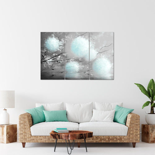 Runa Art Wandbilder Pusteblumen Bild XXL Wohnzimmer Schlafzimmer Grau Türkis Abstrakt 120 x 80 cm 3 Teilig 044231c