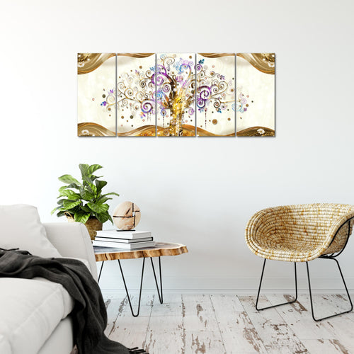 Runa Art Bild Gustav Klimt Baum des Lebens Wandbilder auf Vlies Leinwand 5 Teilig Wanddekoration Wohnzimmer 003056a