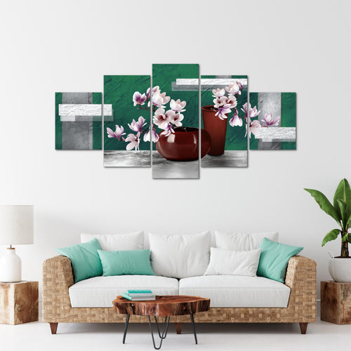Runa Art - Bilder Blumen Abstrakt 200 x 100 cm 5 Teilig XXL Wanddekoration Design Türkis Grau 035251b