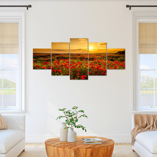 Runa Art - Bilder Mohnblumen 200 x 100 cm 5 Teilig XXL Wanddekoration Design Rot 043951a