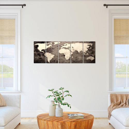 Runa Art Bild Weltkarte Wandbilder auf Vlies Leinwand 5 Teilig Wanddekoration Büro Wohnzimmer 101756c