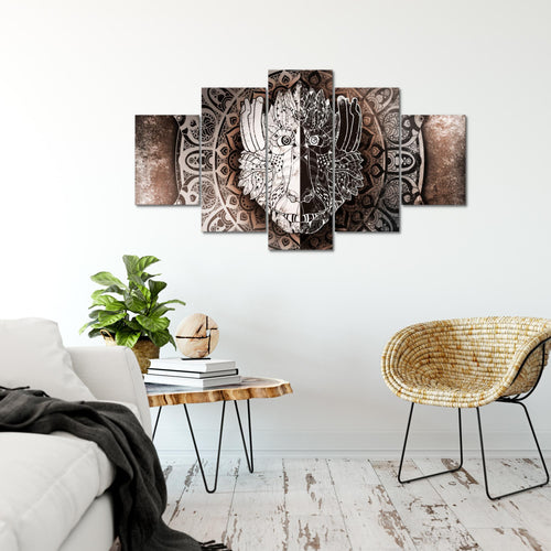 Runa Art Bild Wohnzimmer Schlafzimmer Mandala Abstrakt 5 Teilig Kupfer Beige Braun Wandbilder auf Vlies Leinwand 040153c