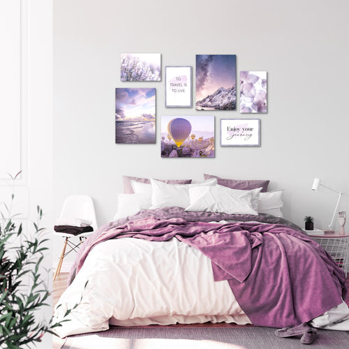 Novart Wandbilder Natur Blumen - KOMPLETT AUFHÄNGFERTIG - Violett Lila Rosa Wohnzimmer Schlafzimmer - 7 Moderne Mood-Bilder - N006471a