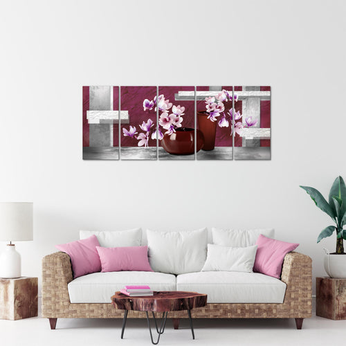 Runa Art Bild Blumen Abstrakt Wandbilder auf Vlies Leinwand 5 Teilig Wanddekoration Wohnzimmer Schlafzimmer 035256a