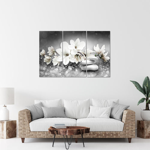 Runa Art Wandbilder Blumen Magnolien Bild XXL Wohnzimmer Schlafzimmer Schwarz Weiss Abstrakt 120 x 80 cm 3 Teilig 035431c