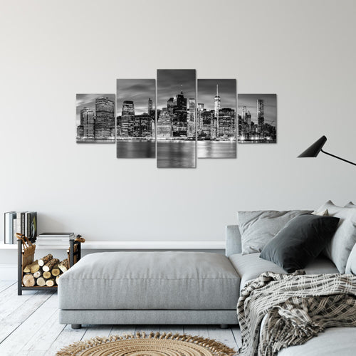 Runa Art Bild Wohnzimmer Büro New York City 5 Teilig USA Schwarz Weiss Wandbilder auf Vlies Leinwand 010053b