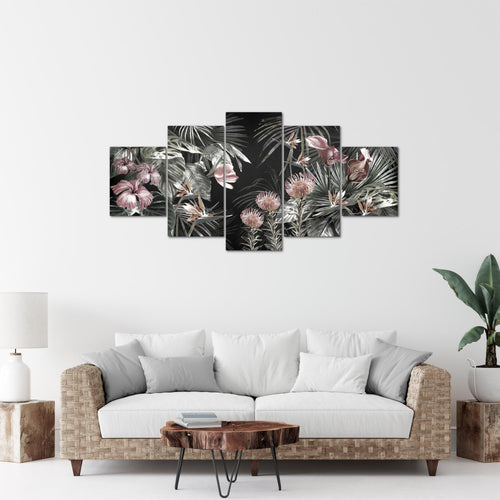Runa Art Bild Wohnzimmer Schlafzimmer Blumen 5 Teilig Vintage Natur Grün Wandbilder auf Vlies Leinwand 043353b