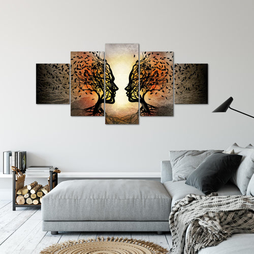 Runa Art - Bilder Liebe Paar 200 x 100 cm 5 Teilig XXL Wanddekoration Design Schwarz Orange 041251a