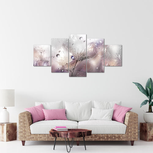 Runa Art Bild Wohnzimmer Schlafzimmer Blumen Pusteblumen 5 Teilig Morgentau Rosa Grau Wandbilder auf Vlies Leinwand 043153b