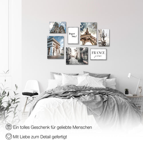 Novart Wandbilder Paris France - KOMPLETT AUFHÄNGFERTIG - Stadt Wohnzimmer Schlafzimmer - 7 Moderne Mood-Bilder - N005171a