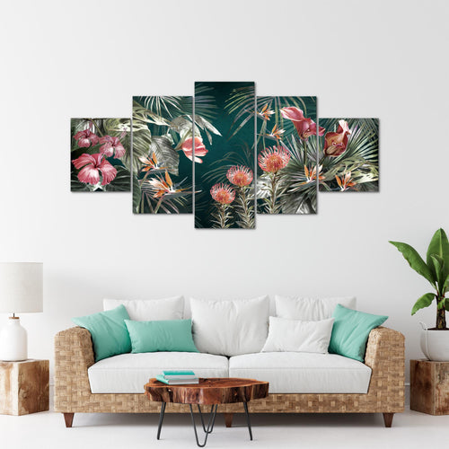 Runa Art - Bilder Blumen 200 x 100 cm 5 Teilig XXL Wanddekoration Design Grün Bunt 043351a