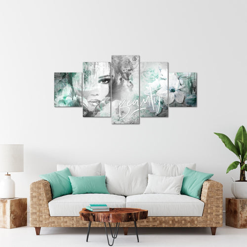 Runa Art Bild Wohnzimmer Schlafzimmer Blumen Vintage 5 Teilig Frau Bunt Wandbilder auf Vlies Leinwand 039353b