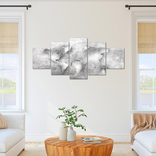 Runa Art - Bilder Weltkarte 200 x 100 cm 5 Teilig XXL Wanddekoration Design Grau 025751c