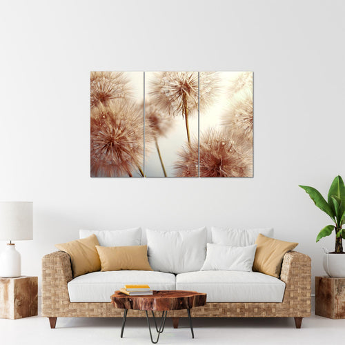 Runa Art Wandbilder Blumen Pusteblumen Bild XXL Wohnzimmer Schlafzimmer Beige Natur 120 x 80 cm 3 Teilig 042031b