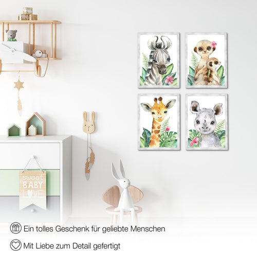 Novart Bilder Tiere Afrika - Fertig Zum Aufhängen - Kein Extra Rahmen benötigt - Wandbilder Set Kinderzimmer Mädchen Junge - N017347a