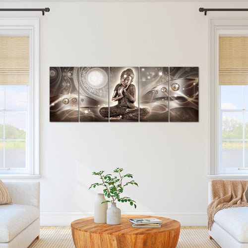 Runa Art Wandbild XXL Buddha Zen Wohnzimmer Schlafzimmer 200 x 80 cm Braun 5 Teilig - Made in Germany - 041655a