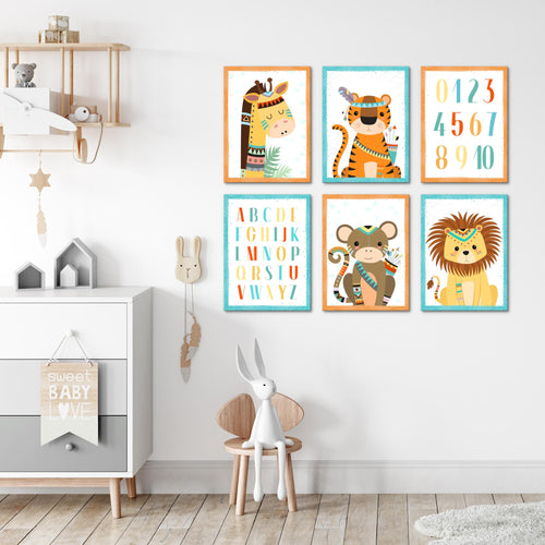 Novart Wandbilder - KEIN EXTRA RAHMEN BENÖTIGT - Kinderzimmer Mädchen Junge - Bilder Modern Tiere - Indianer - N000265b