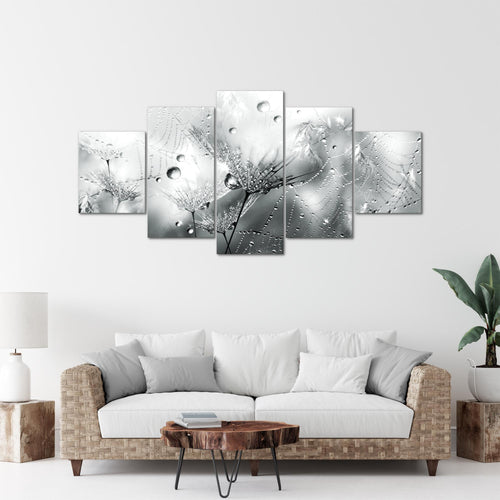 Runa Art - Bilder Blumen Pusteblumen 200 x 100 cm 5 Teilig XXL Wanddekoration Design Schwarz Weiss 043151c