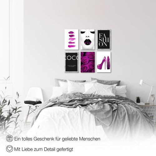 Novart Wandbilder Set Fashion - KOMPLETT AUFHÄNGFERTIG - Made in Germany - Moderne Bilder  Wohnzimmer Mädchen Teenager - N002264c