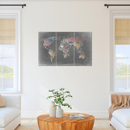 Runa Art Wandbilder Weltkarte Bild XXL Büro Wohnzimmer Bunt Länder Modern 120 x 80 cm 3 Teilig 107631a