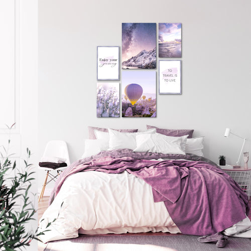 Novart Wandbilder Set Natur Blumen Violett Lila Rosa - KEIN EXTRA RAHMEN BENÖTIGT -  Modern Deko  - Wohnzimmer Schlafzimmer N006463a