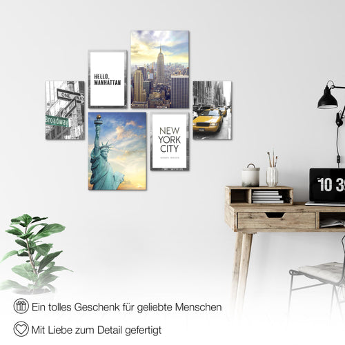Novart Wandbilder Set New York NY USA - KEIN EXTRA RAHMEN BENÖTIGT -  Modern Deko  - Wohnzimmer Mädchen Teenager N001163a
