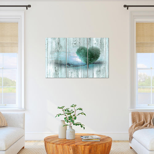 Runa Art Wandbilder Herbst Vintage Bild XXL Wohnzimmer Schlafzimmer Türkis Baum Herz 120 x 80 cm 3 Teilig 606531b