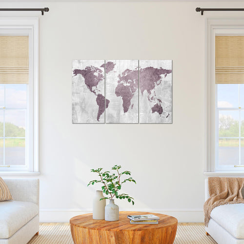 Runa Art Wandbilder Weltkarte Bild XXL Büro Wohnzimmer Rosa Kontinente Beton 120 x 80 cm 3 Teilig 104331a