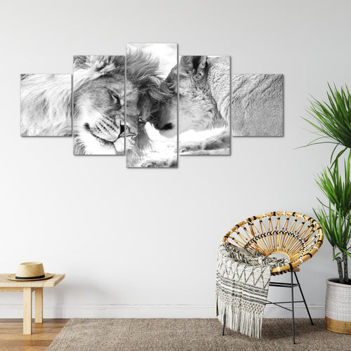 Runa Art - Bilder Tiere 200 x 100 cm 5 Teilig XXL Wanddekoration Design Löwenpaar Schwarz 002151c