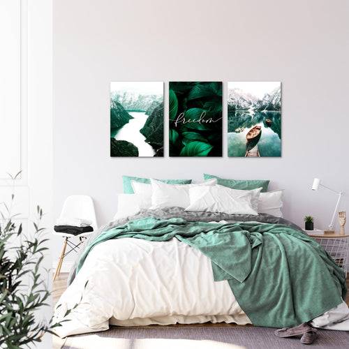 Novart AUFHÄNGFERTIG - Wandbilder Set Landschaft See Berge Grün - Wohnzimmer Bild XXL N020836a