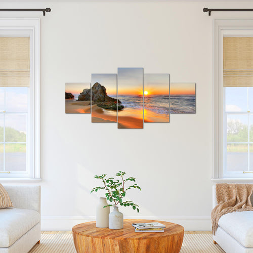 Runa Art Bild Wohnzimmer Schlafzimmer Büro Landschaft 5 Teilig Orange Küste Wandbilder auf Vlies Leinwand 609553a