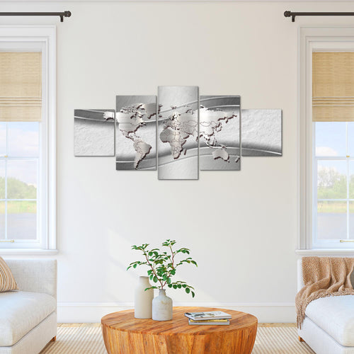 Runa Art - Bilder Weltkarte 200 x 100 cm 5 Teilig XXL Wanddekoration Design Grau 107251c