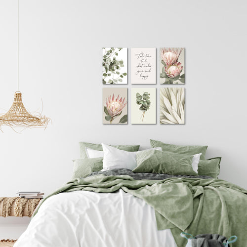 Novart Wandbilder Set Blätter Pflanzen - KOMPLETT AUFHÄNGFERTIG - Made in Germany - Moderne Bilder  Wohnzimmer Schlafzimmer - N028064a