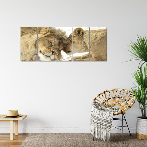 Runa Art Bild Löwen Liebe Wandbilder auf Vlies Leinwand 5 Teilig Wanddekoration Wohnzimmer Schlafzimmer 002156a