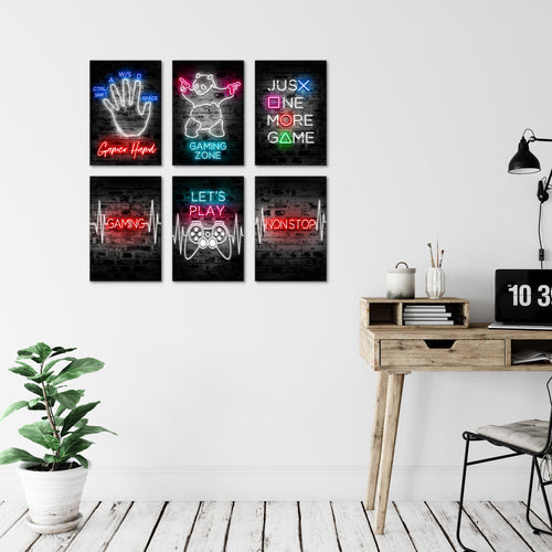 Novart Wandbilder Set Gamer Spielkonsole - KOMPLETT AUFHÄNGFERTIG - Made in Germany - Moderne Bilder  Kinderzimmer Junge Teenager - N027964a