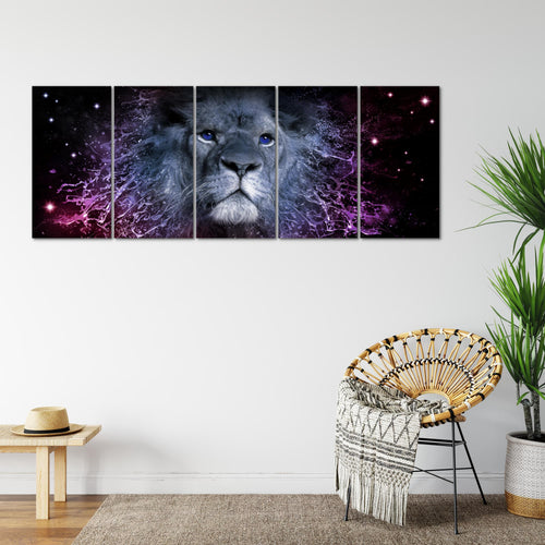 Runa Art Wandbild XXL Sternzeichen Löwe Wohnzimmer Schlafzimmer 200 x 80 cm Lila 5 Teilig - Made in Germany - 040755c
