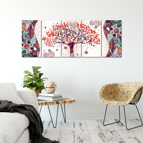 Runa Art Wandbild XXL Gustav Klimt - Baum des Lebens Wohnzimmer 200 x 80 cm Rosa 5 Teilig - Made in Germany - 004655c