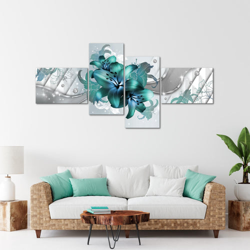 Runa Art Bild XXL 4 Teilig Blumen Lilien 200 x 100 cm Kunstdruck auf Vlies Leinwand Wanddeko Wohnzimmer Schlafzimmer 017341a
