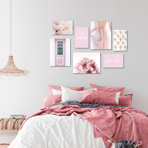 Novart Wandbilder Fashion - KOMPLETT AUFHÄNGFERTIG - Rosa Wohnzimmer Mädchen Teenager - 7 Moderne Mood-Bilder - N008471a