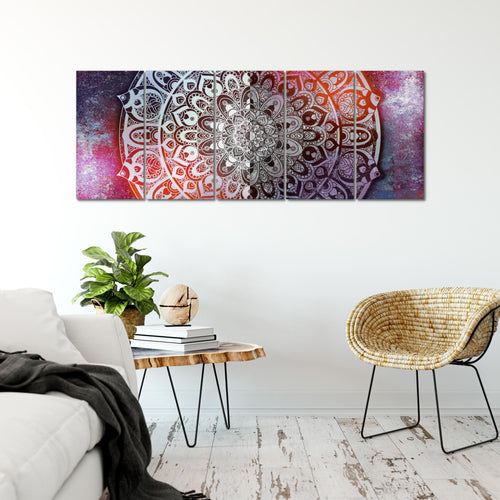 Runa Art Wandbild XXL Mandala Abstrakt Wohnzimmer Schlafzimmer 200 x 80 cm Lila Violett 5 Teilig - Made in Germany - 040155b