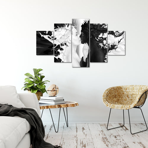 Runa Art Bild Wohnzimmer Schlafzimmer Milk und Coffee 5 Teilig Liebe Schwarz Weiss Wandbilder auf Vlies Leinwand 005053b
