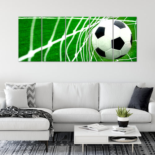 Runa Art Wandbild XXL Fussball Wohnzimmer Schlafzimmer 200 x 80 cm Grün 5 Teilig - Made in Germany - 611455a