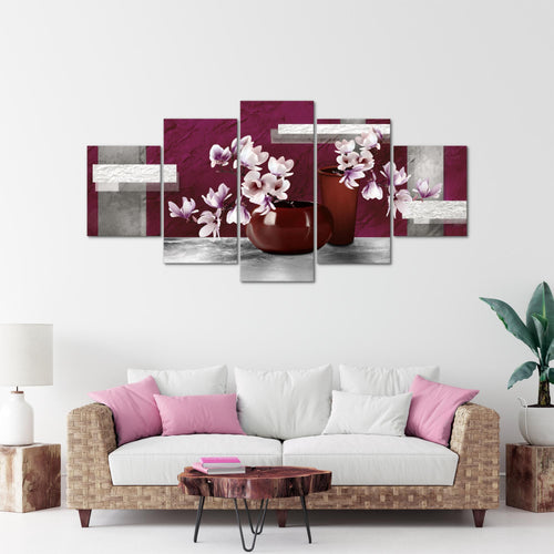 Runa Art - Bilder Blumen Abstrakt 200 x 100 cm 5 Teilig XXL Wanddekoration Design Grau Rot 035251a