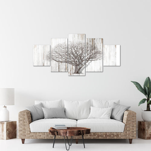 Runa Art Bild Wohnzimmer Baum Abstrakt 5 Teilig Holzmotiv Schwarz Weiss Wandbilder auf Vlies Leinwand 039953b